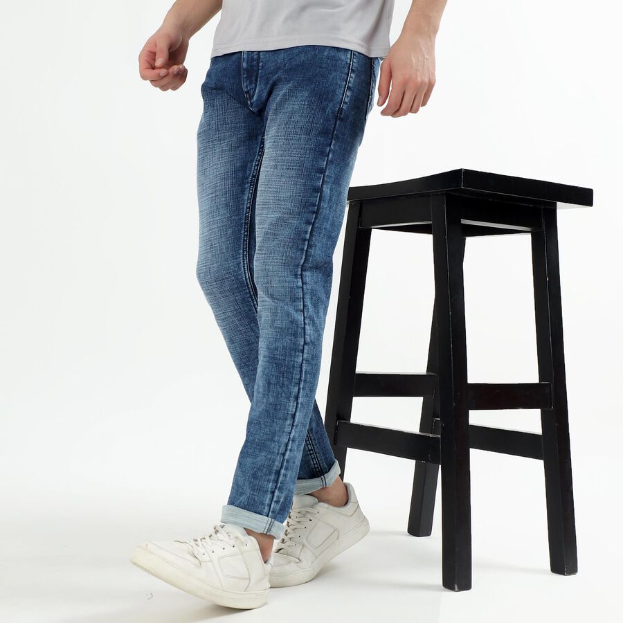 Men's Washed Blue Skinny Fit Jeans, Light Blue, large image number null