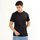 Men's Jet Black Crew Neck Athleisure T-Shirt, काला, small image number null