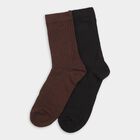 Men's Rich Brown and Jet Black Regular Fit Ribbed Style Pack of 2 Socks, Black, small