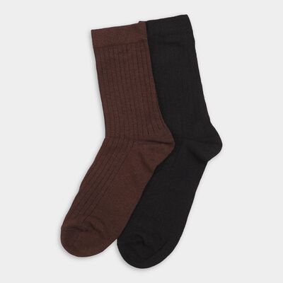Men's Rich Brown and Jet Black Regular Fit Ribbed Style Pack of 2 Socks
