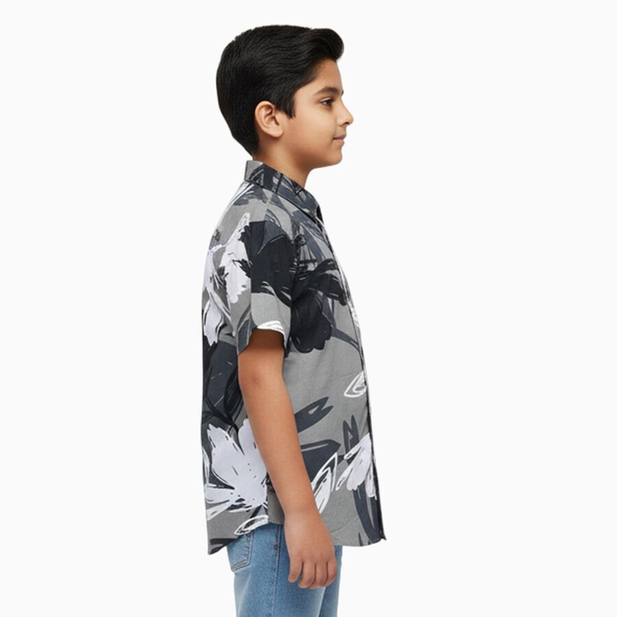 Boys Light Grey Cotton Half Sleeve Classic Casual Shirt, Light Grey, large image number null