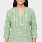 Women's Mint Notch Neck Floral Printed Kurta, Light Green, small