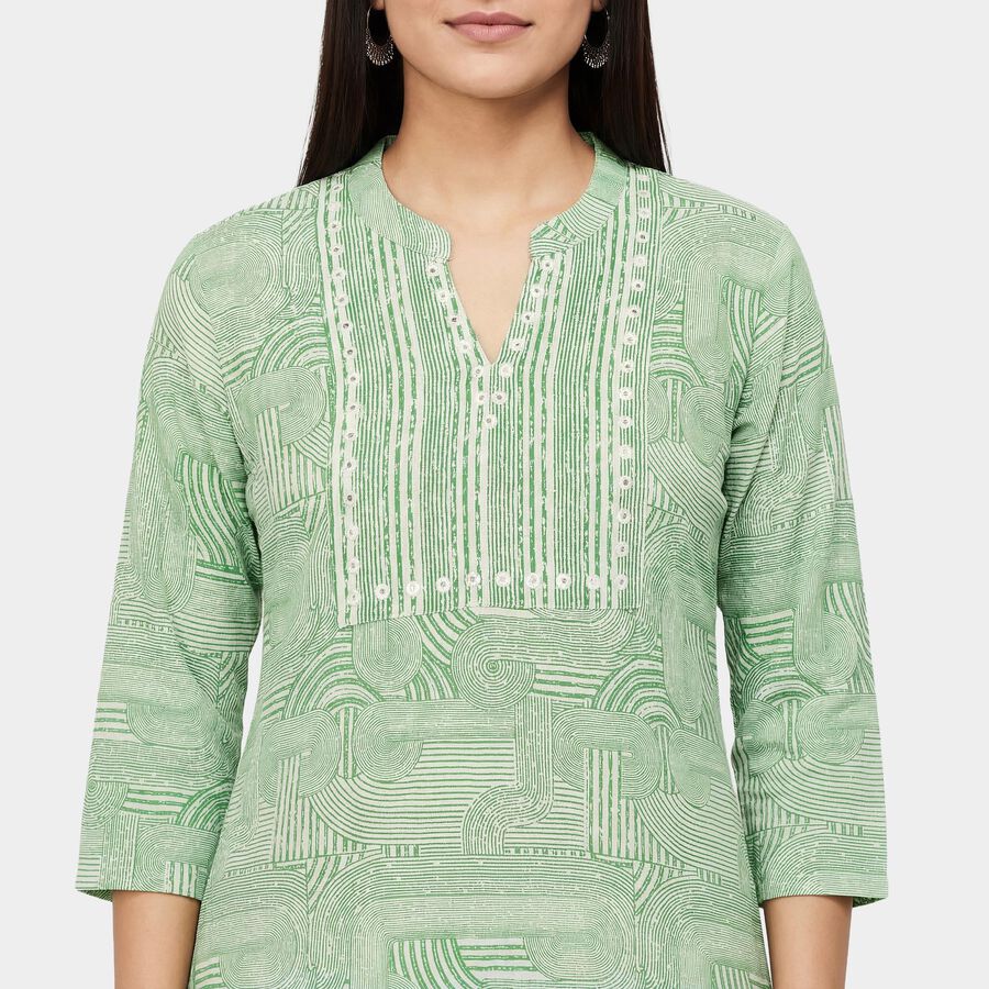 Women's Mint Notch Neck Floral Printed Kurta, Light Green, large