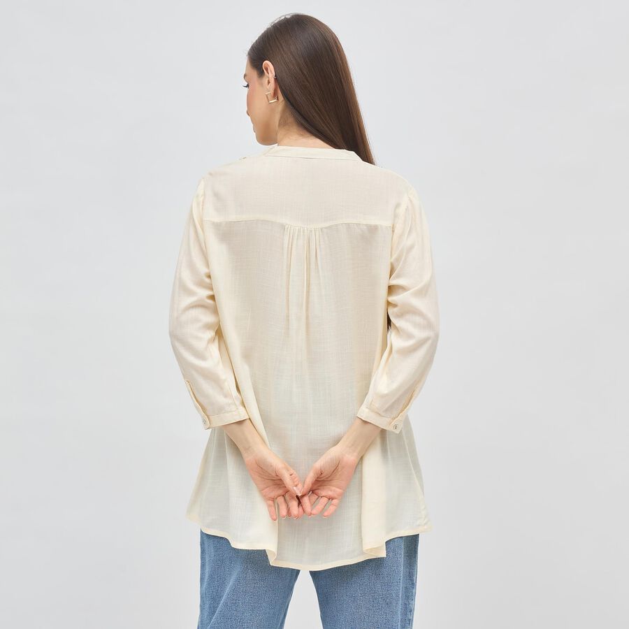 Women's Light Beige Embroidered Mandarin Collar Kurti, Beige, large image number null