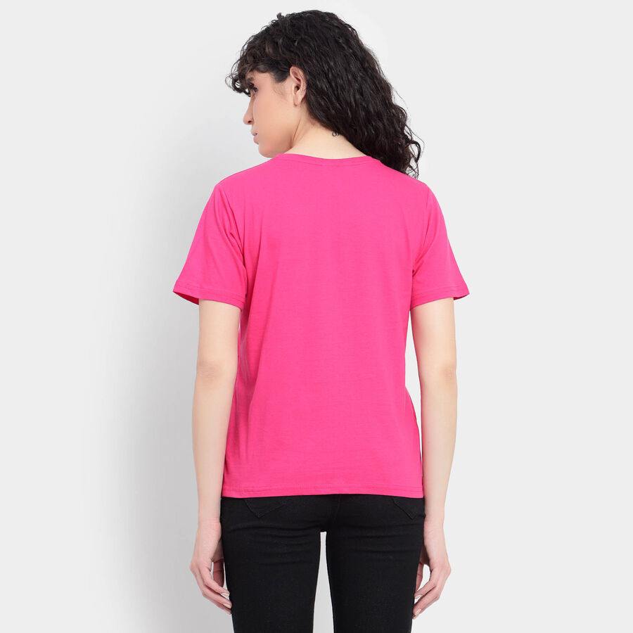 Cotton Round Neck T-Shirt, Pink, large image number null