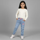 Girls' Mid Blue Elastic Waist Embroidered Jeans, Light Blue, small image number null
