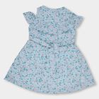 Girls' Light Sky Blue Floral Printed Flared Frock, Light Blue, small image number null