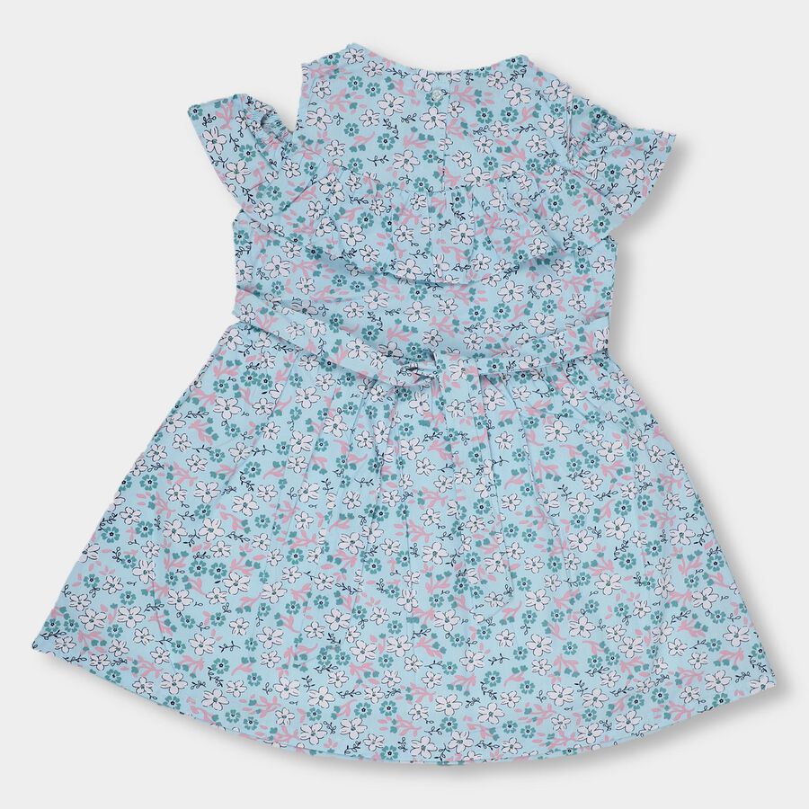 Girls' Light Sky Blue Floral Printed Flared Frock, Light Blue, large image number null