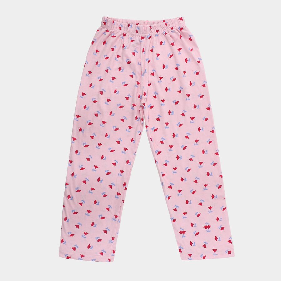 Girls' Cotton Blend Minimalist Pyjama, हल्का गुलाबी, large