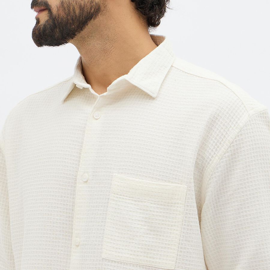 Men's Off-White Cotton Classic Collar Casual Shirt, ऑफ व्हाइट, large image number null