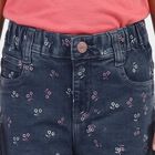 Girls' Navy Blue Straight Fit Printed Jeans, मध्यम नीला, small