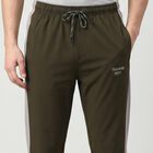 Men's Olive Green Regular Fit Side-Striped Track Pants, ओलिव, small