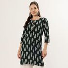 Women's Green Mandarin Collar Printed Straight Kurta, Dark Green, small
