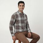 Men's Brown Cotton Spread Collar Casual Shirt, Brown, small