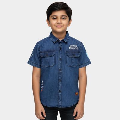 Boys' Navy Blue Classic Collar Casual Shirt
