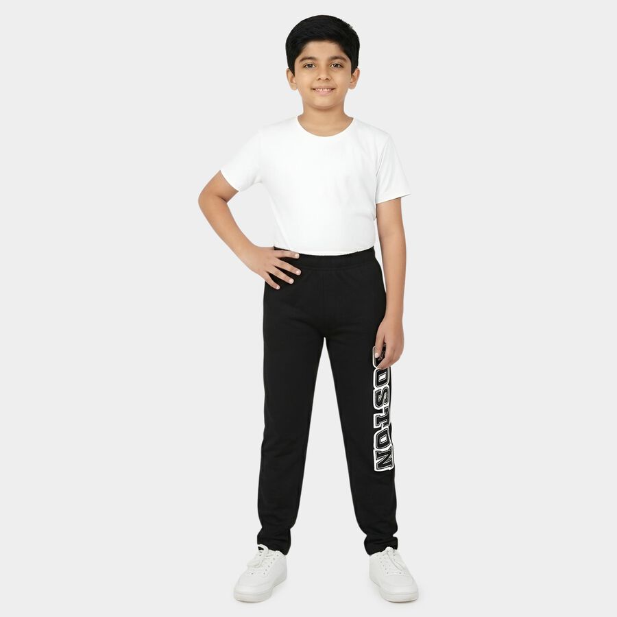 Boys' Black Solid Elastic Waist Pyjama, Black, large