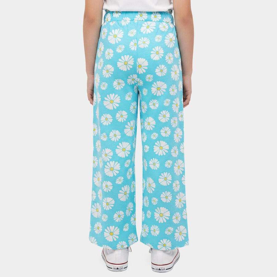 Girls' Light Green Straight Fit Floral Printed Cotton Blend Pyjama, हल्का हरा, large