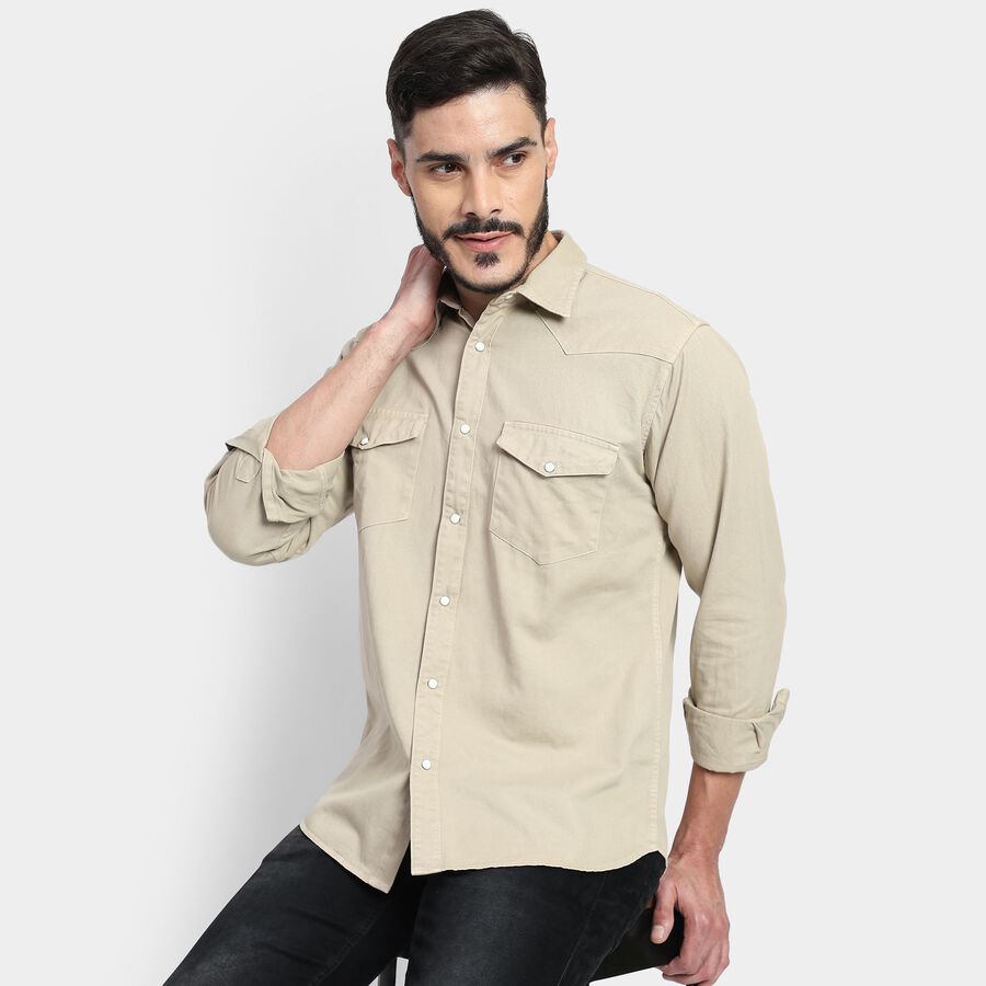 Men's 100% Cotton Casual Shirt, Beige, large image number null