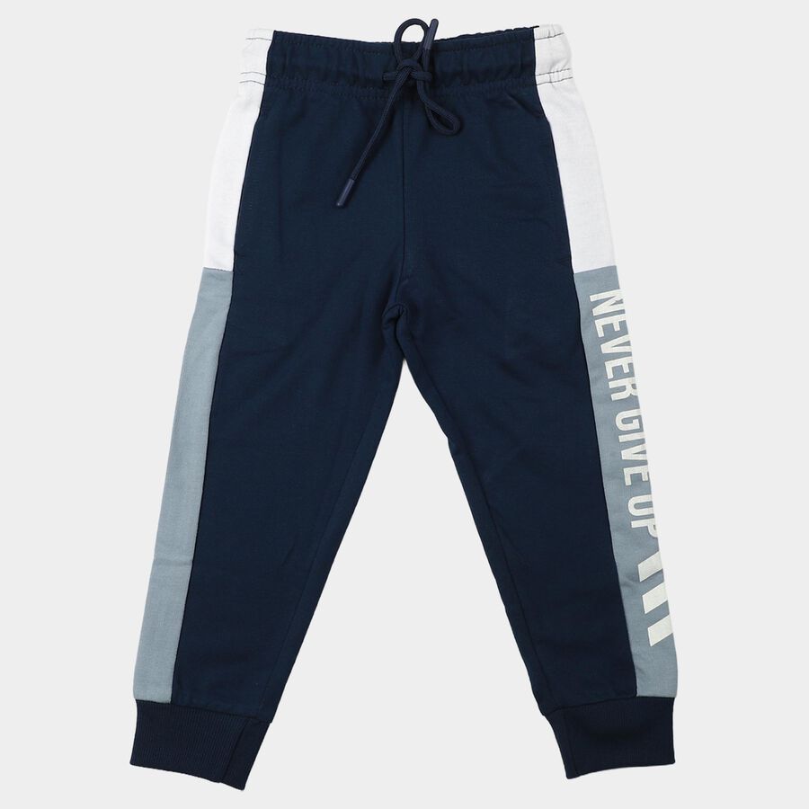Boys Blue Jogger Slogan Print Pyjama, नेवी ब्लू, large