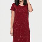 Women's Wine Cotton Round Neck T-Shirt Style Nighty, Wine, small