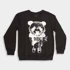 Boys Jet Black Crew Neck Graphic Sweatshirt, Black, small image number null