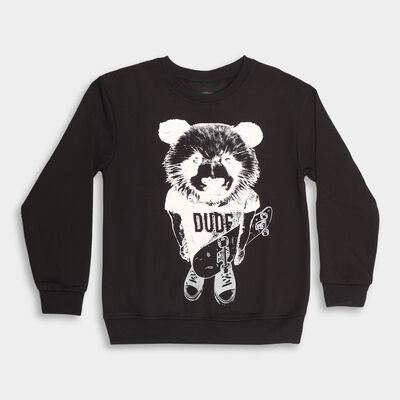 Boys Jet Black Crew Neck Graphic Sweatshirt