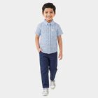 Boys Light Blue Cotton Checked Casual Shirt, हल्का नीला, small