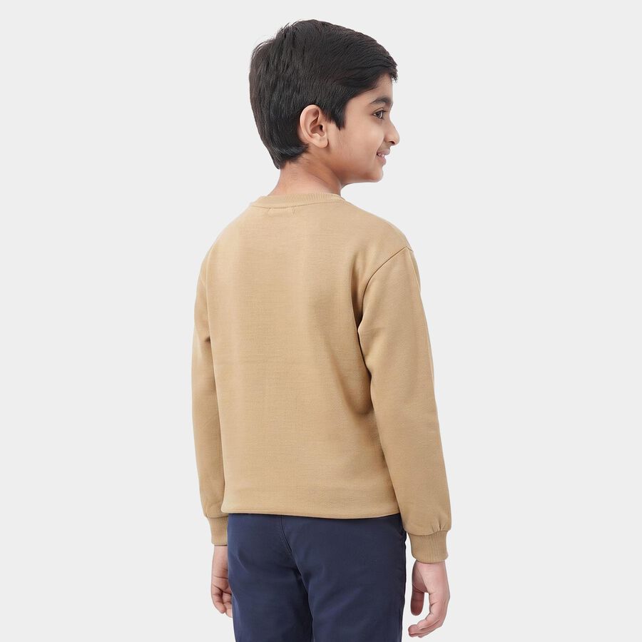Boys' Beige Crew Neck Graphic Print Sweatshirt, गहरा पीला, large
