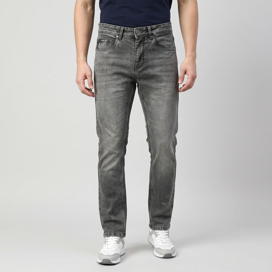 Men's Grey Slim Fit Faded Jeans, हल्का ग्रे, large