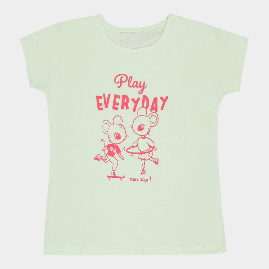 Girls Cotton T-Shirt, Light Green, large image number null