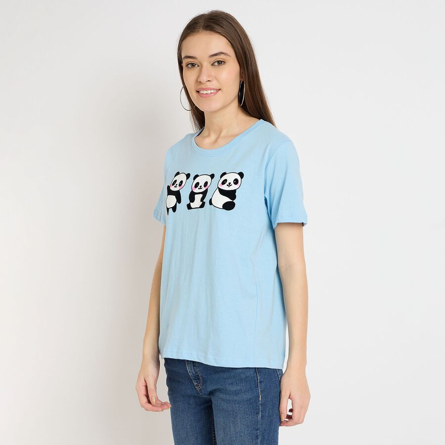 Ladies' 100% Cotton Round Neck T-Shirt, हल्का नीला, large image number null