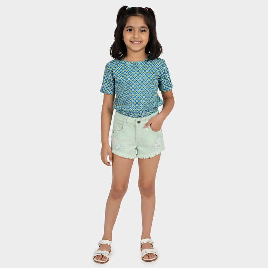 Girls' Light Green Regular Fit Casual Shorts, हल्का हरा, large
