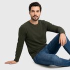 Men Olive Green Crew Neck Regular T-Shirt, Olive, small