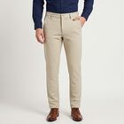 Men's Beige Slim Fit Flat-Front Casual Trousers, गहरा पीला, small