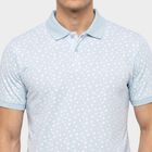 Men's Light Blue Cotton Polo Neck Printed T-Shirt, Light Blue, small