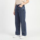 Women's Navy Blue Wide Leg Washed Jeans, गहरा नीला, small