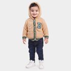 Infants Beige Hoodie Neck Knitted Design Pullover, गहरा पीला, small