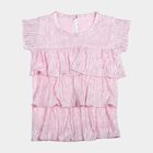 Girls Pink Round Neck Regular T-Shirt, हल्का गुलाबी, small