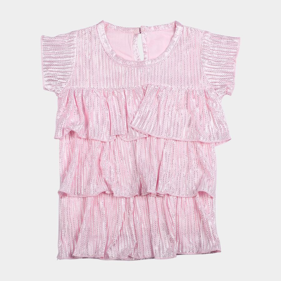 Girls Pink Round Neck Regular T-Shirt, हल्का गुलाबी, large