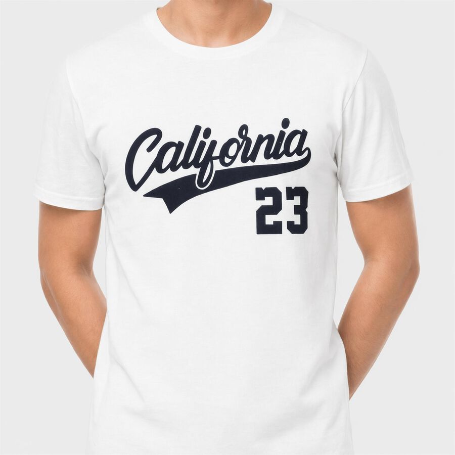 Men's White Round Neck Graphic Print Regular T-Shirt, White, large
