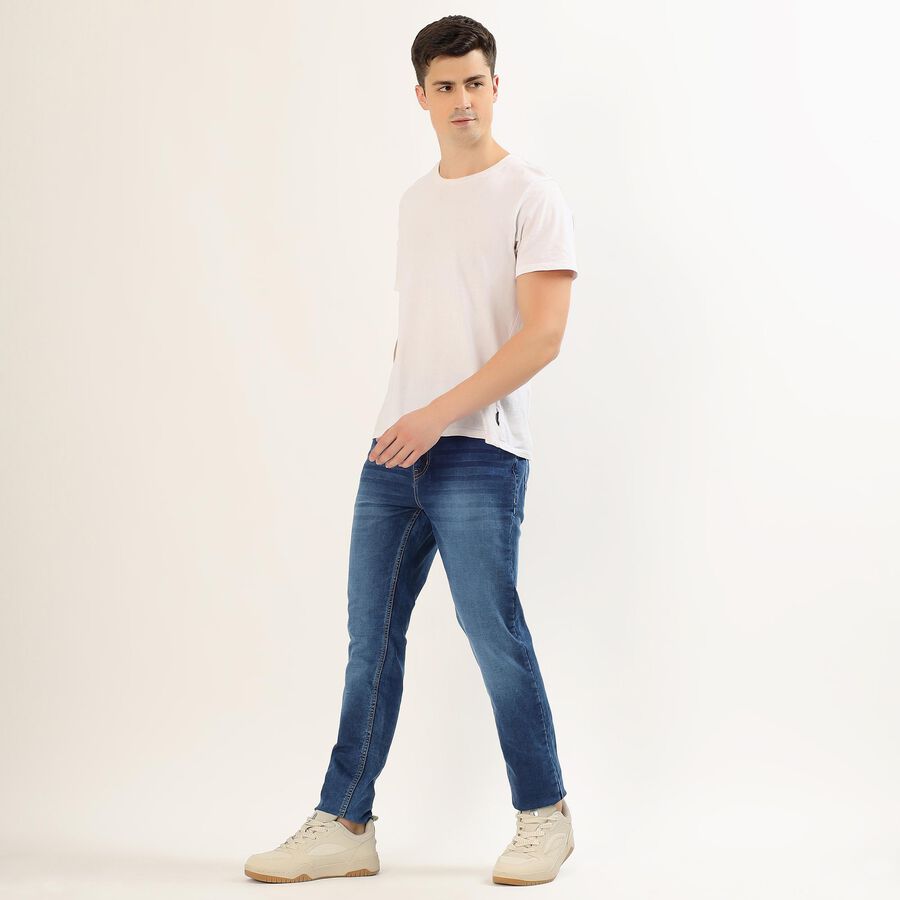 Men's Stonewashed Blue Skinny Fit Jeans, Mid Blue, large