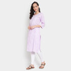 Cotton Embroidered 3/4Th Sleeves Kurta, Purple, small image number null