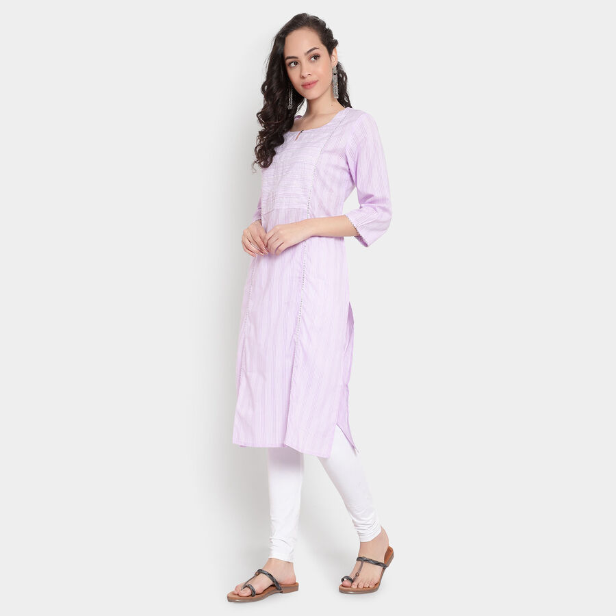 Cotton Embroidered 3/4Th Sleeves Kurta, Purple, large image number null