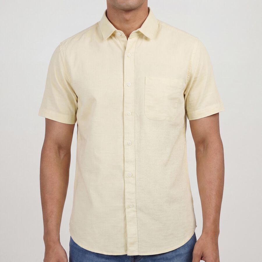 Men's Yellow Classic Casual Shirt, पीला, large