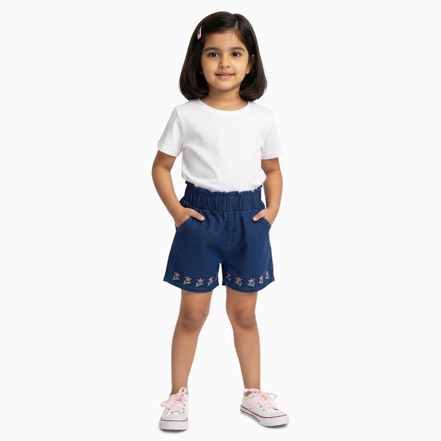 Girls' Shorts, मध्यम नीला, large