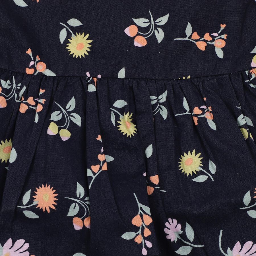 Infants' Navy Blue Tiered Floral Printed Frock, नेवी ब्लू, large