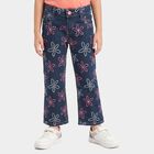Girls' Navy Blue Straight Fit Printed Jeans, Dark Blue, small