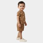 Infants' Brown Round Neck Graphic Print Baba Suit, Beige, small