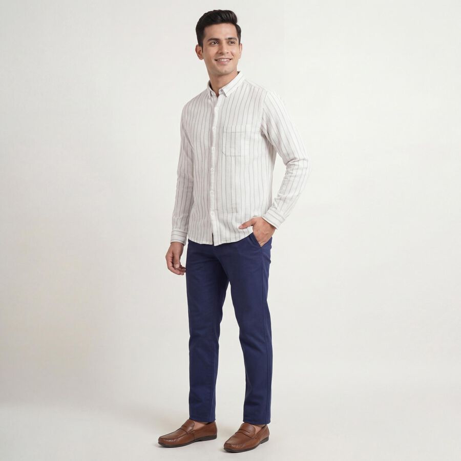 Men's Beige Cotton Spread Collar Casual Shirt, Beige, large