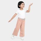 Girls' Light Pink Wide Leg Patch Pocket Jeans, हल्का गुलाबी, small
